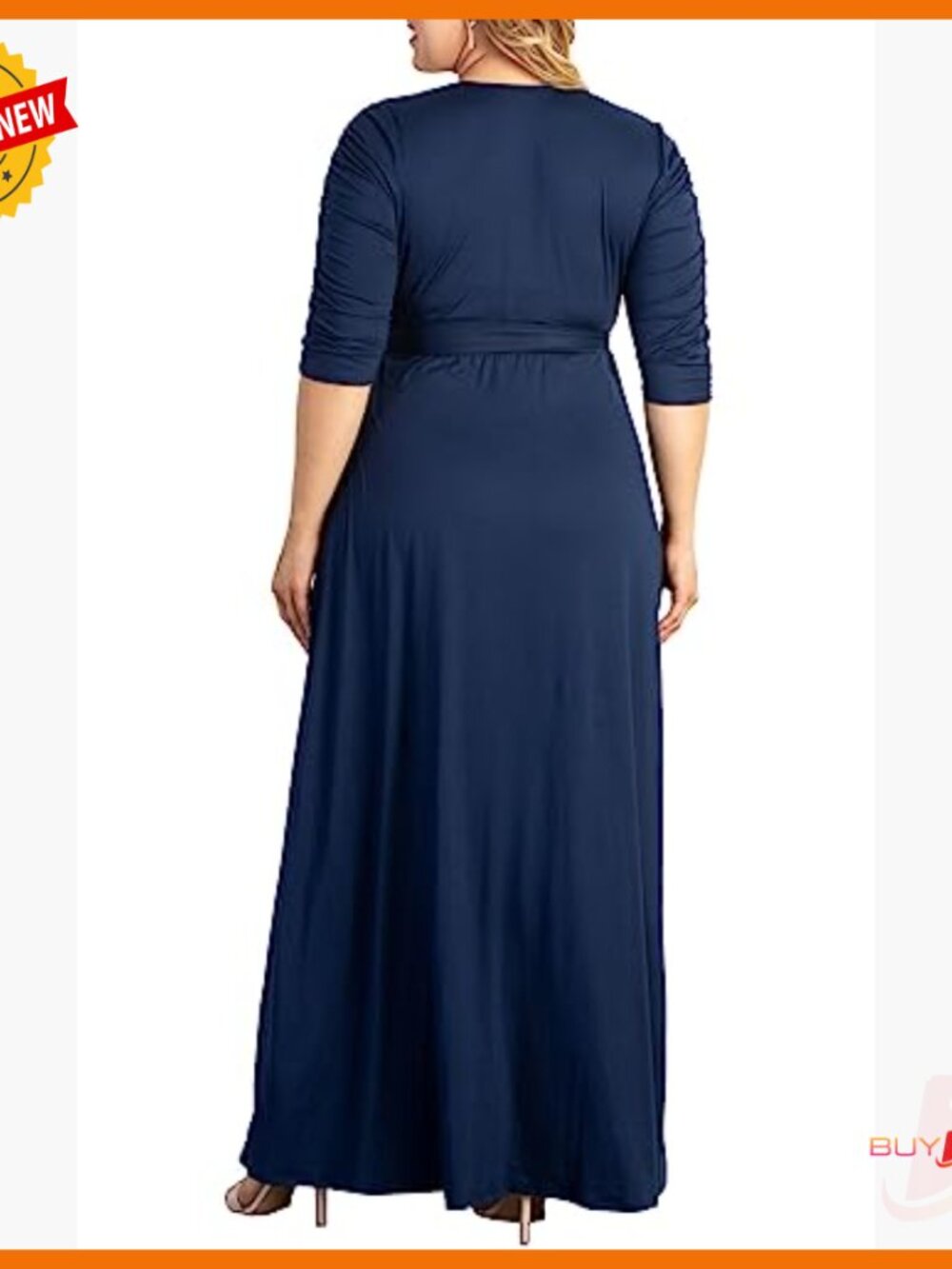 Plus Size Maxi Wrap Dress with High-Low Hemline for Wedding Guest Work Casual - Picture 3 of 4
